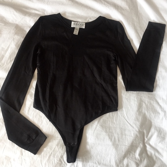Gucci Tops - GUCCI Black Long Sleeve Body Suit